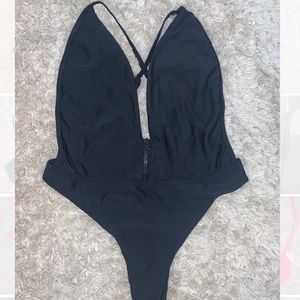 Fashion Nova Black Cheeky High Leg One Piece